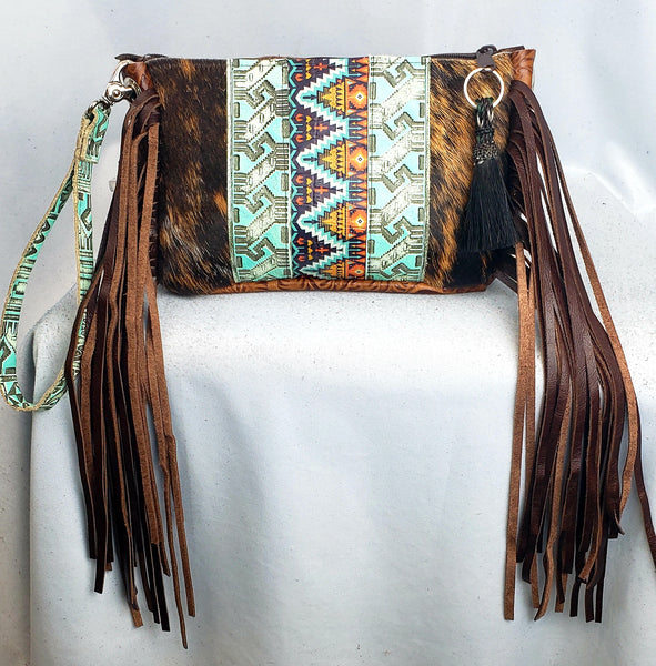 Turquoise cowhide wristlet, hair on hide wristlet, rodeo cowhide wristlet, selling cowhide pencil pouch, rodeo pouch