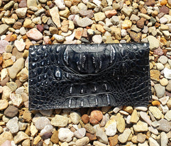 Silver Tipped Black Croc Check Book Cover