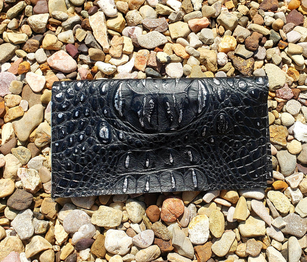 Silver Tipped Black Croc Check Book Cover