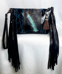 Teal Feather Wristlet Clutch