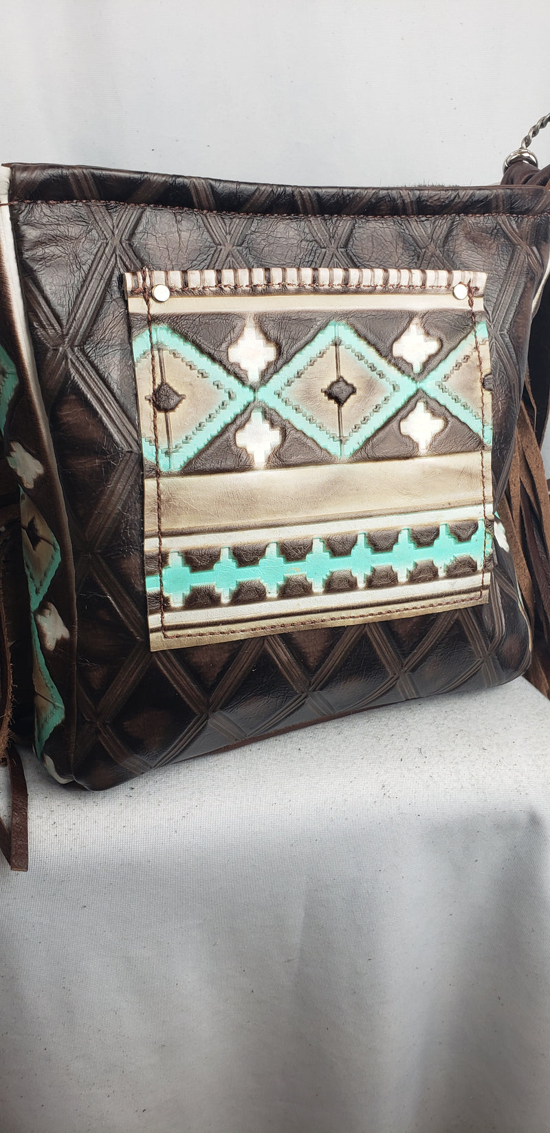 Turquoise Navajo Cowhide Concho Crossbody Bag