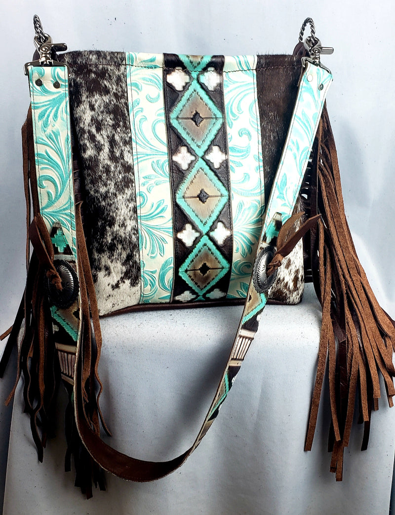 Turquoise Navajo Cowhide Concho Crossbody Bag