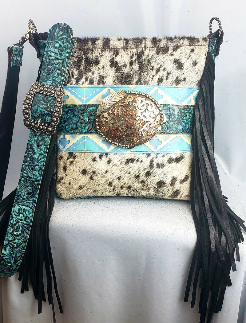 Blue Wildflower Navajo Interchangeable Trophy Buckle Crossbody Bag